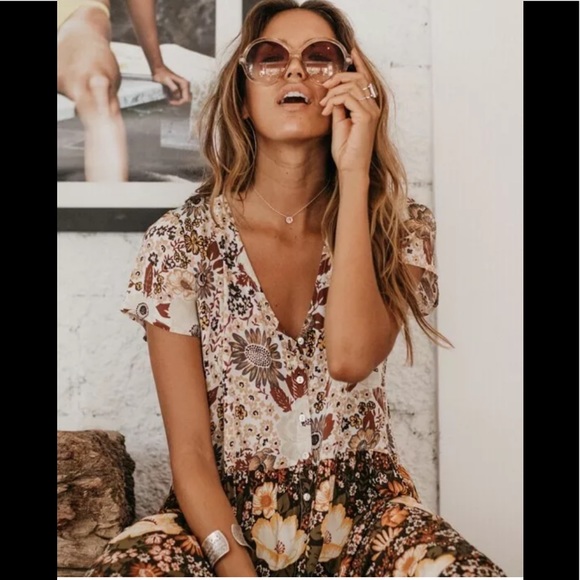 desert daisy babydoll midi dress